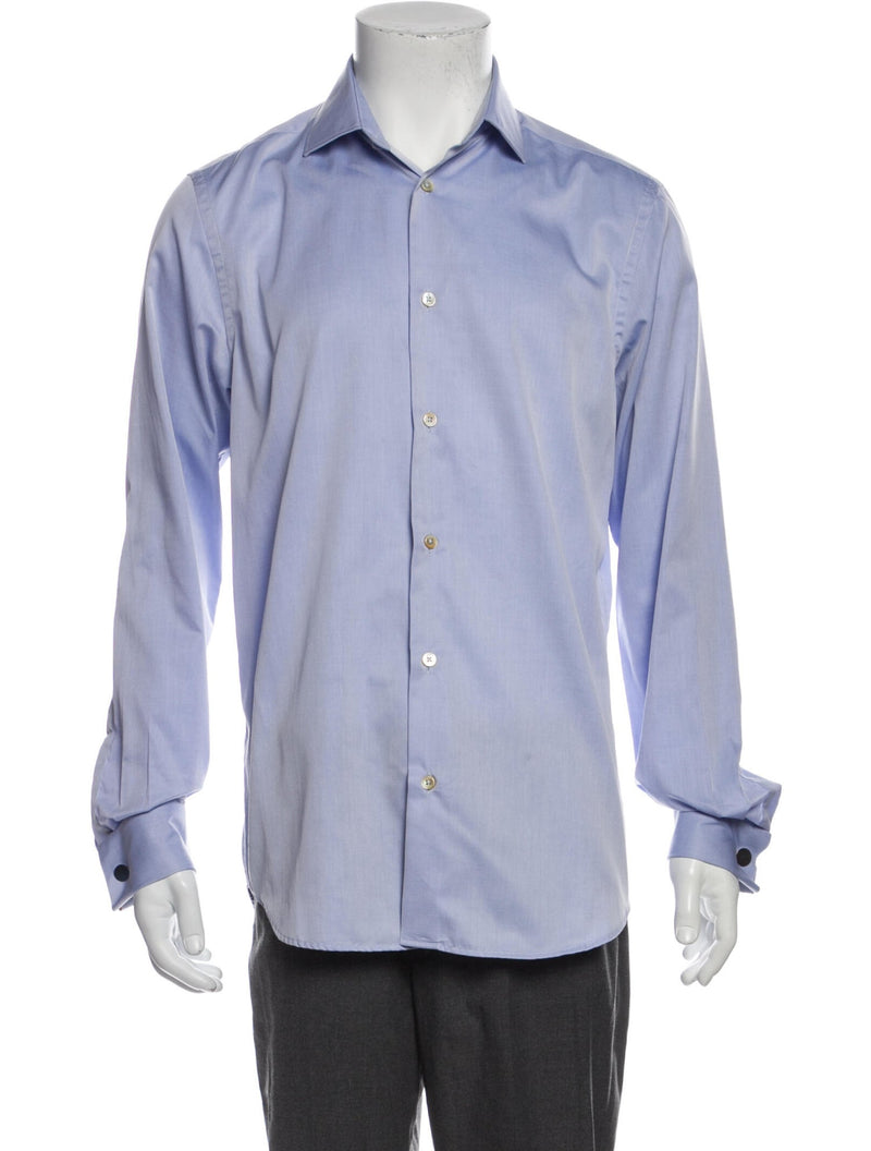 Paul Smith Blue Solid Button Up Shirt With French Cuff