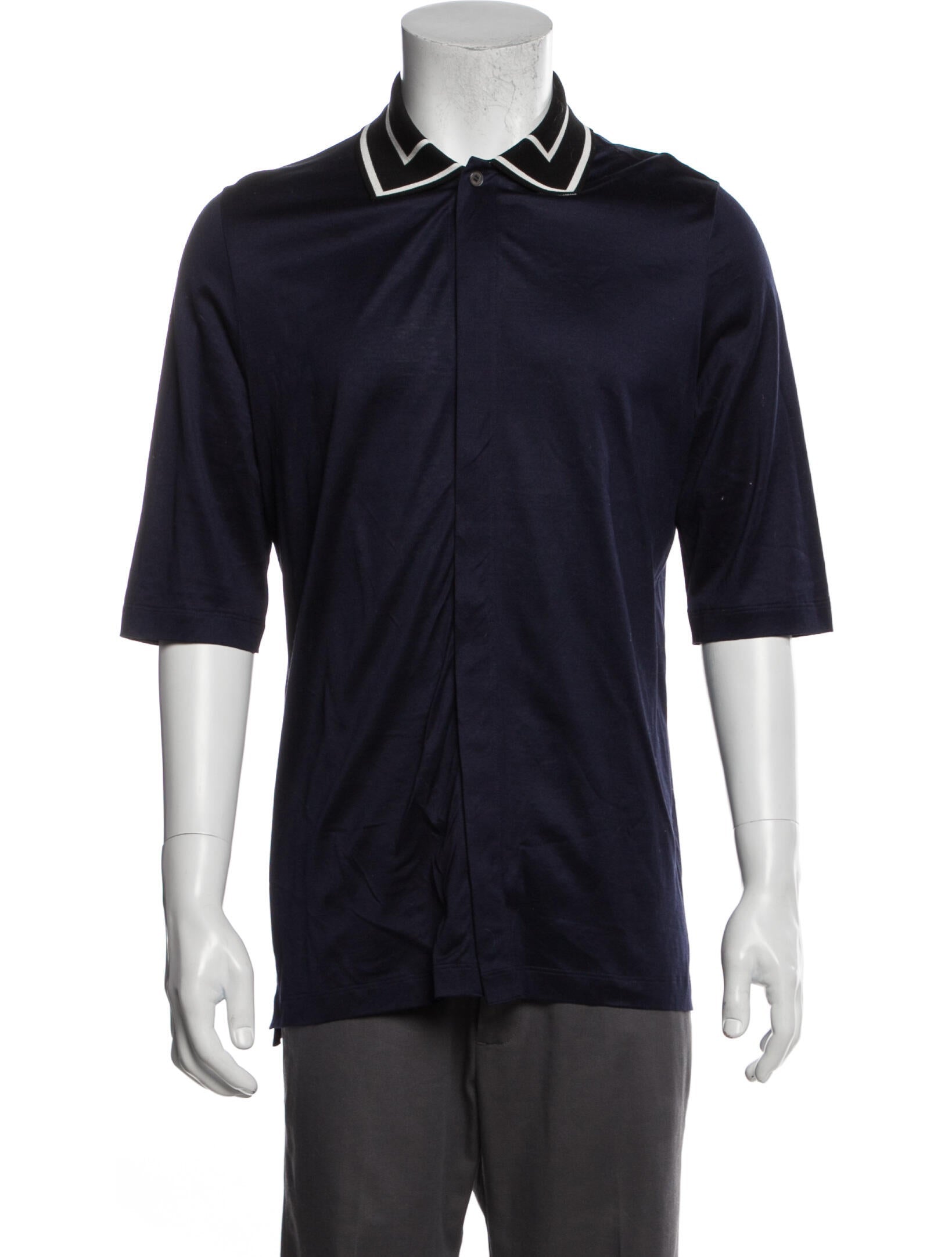 The RealReal,Paul Smith, Paul Smith Navy Striped Collar Quarter Sleeve Knit Polo, Blue, Medium-40-TagS