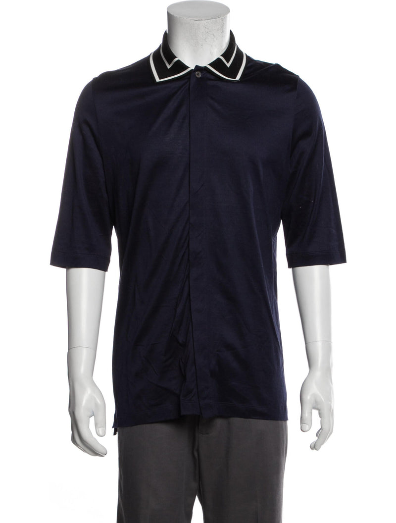 Paul Smith Navy Striped Collar Quarter Sleeve Knit Polo