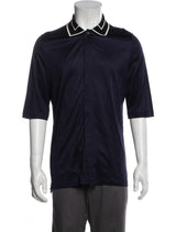 Paul Smith Navy Striped Collar Quarter Sleeve Knit Polo