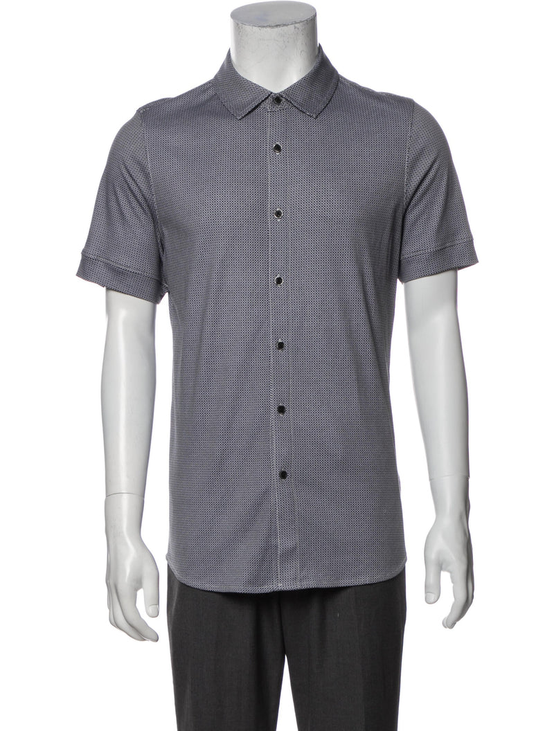 Raffi Black Micro Geo Print Knit Short Sleeve Button Up Shirt
