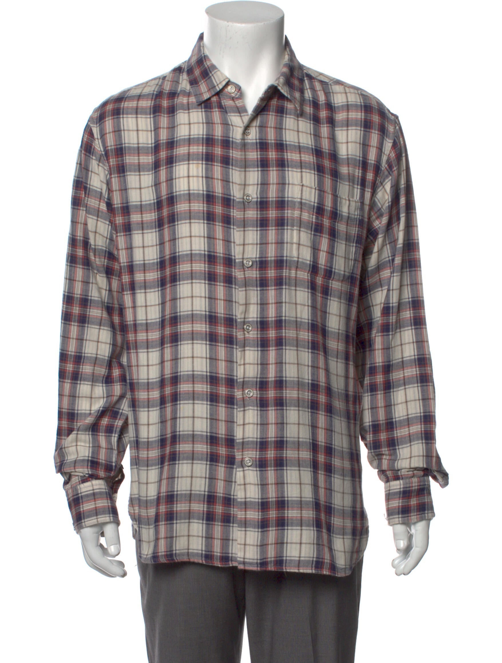The RealReal,Rag & Bone, Rag & Bone Beige With Navy & Red Plaid Button Up Shirt, , 
