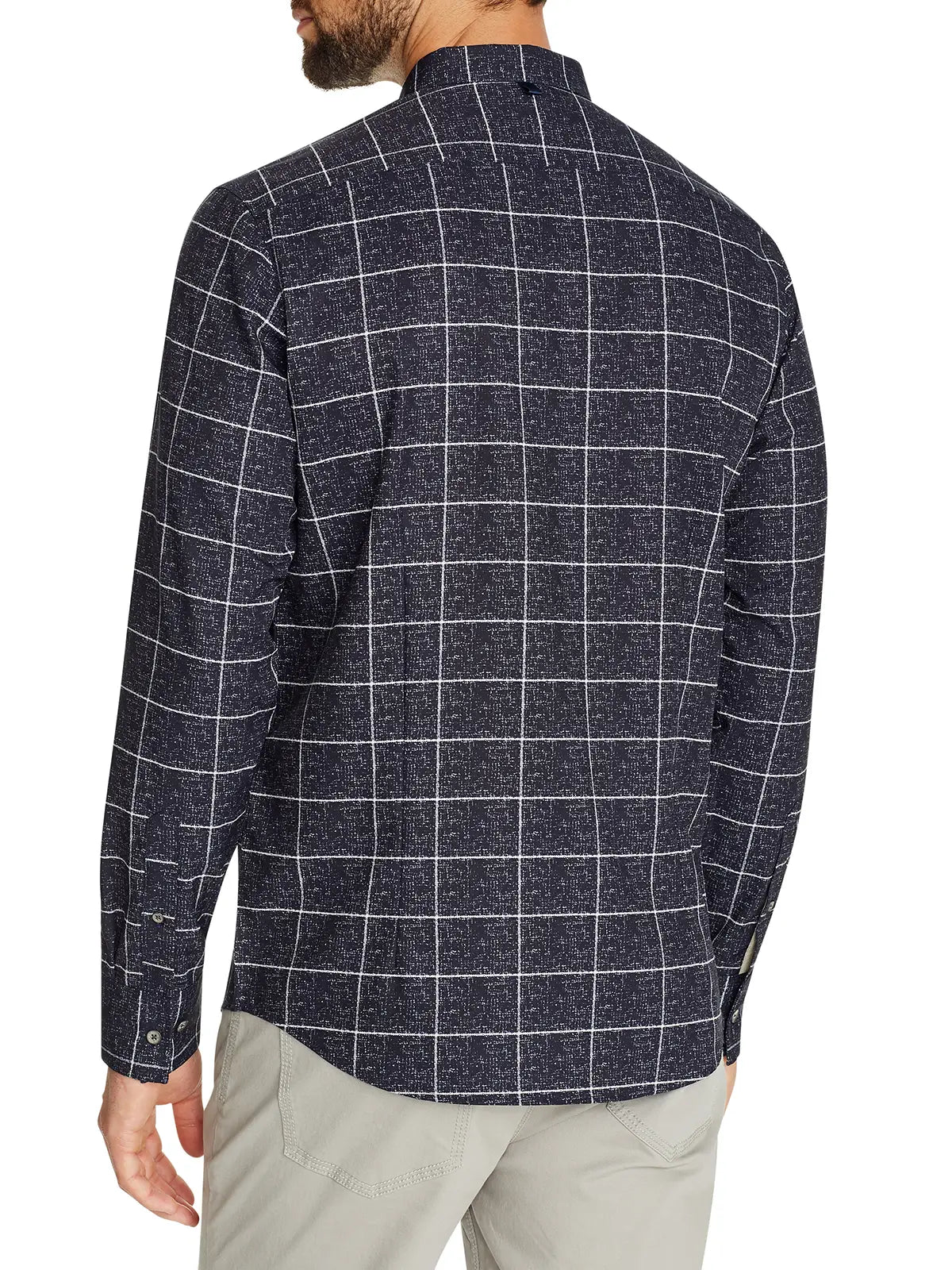 Faire,W.R.K., W.R.K Navy Window Pane Print 4-Way Stretch Long Sleeve Button Up Shirt, Blue, Extra Large-48-TagXXL