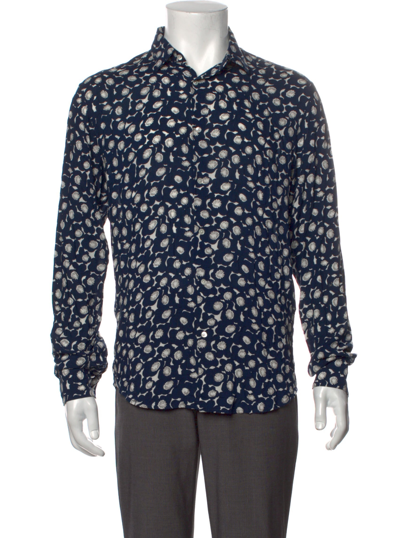 The RealReal,Sandro, Sandro Navy Floral Print Lightweight Long Sleeve Button Up Shirt, Unknown, Unknown