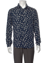 Sandro Navy Floral Print Lightweight Long Sleeve Button Up Shirt