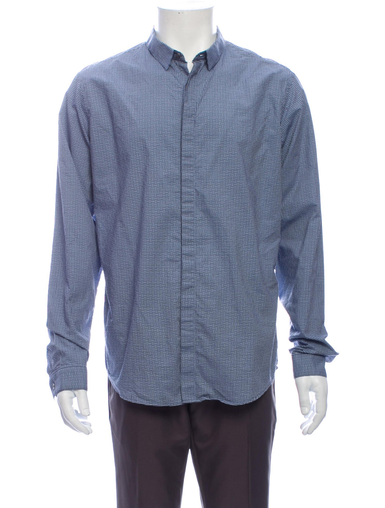 The RealReal,Theory, Theory Blue Micro Check Print Button Up Shirt, Blue, Medium-44-TagL