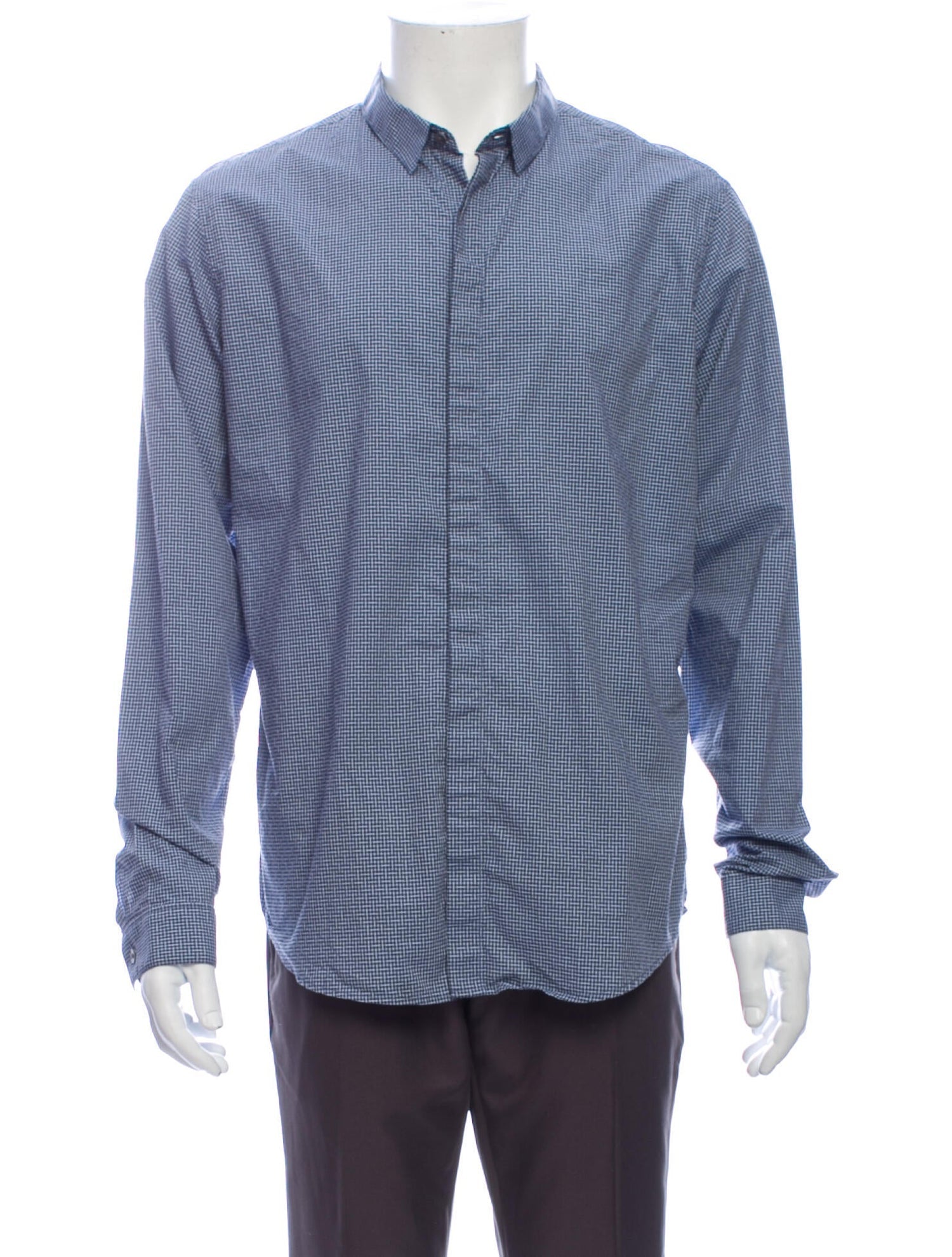 The RealReal,Theory, Theory Blue Micro Check Print Button Up Shirt, Blue, Medium-44-TagL