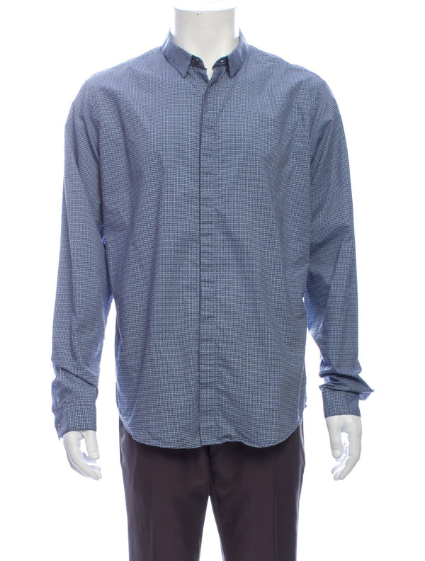 Theory Blue Micro Check Print Button Up Shirt