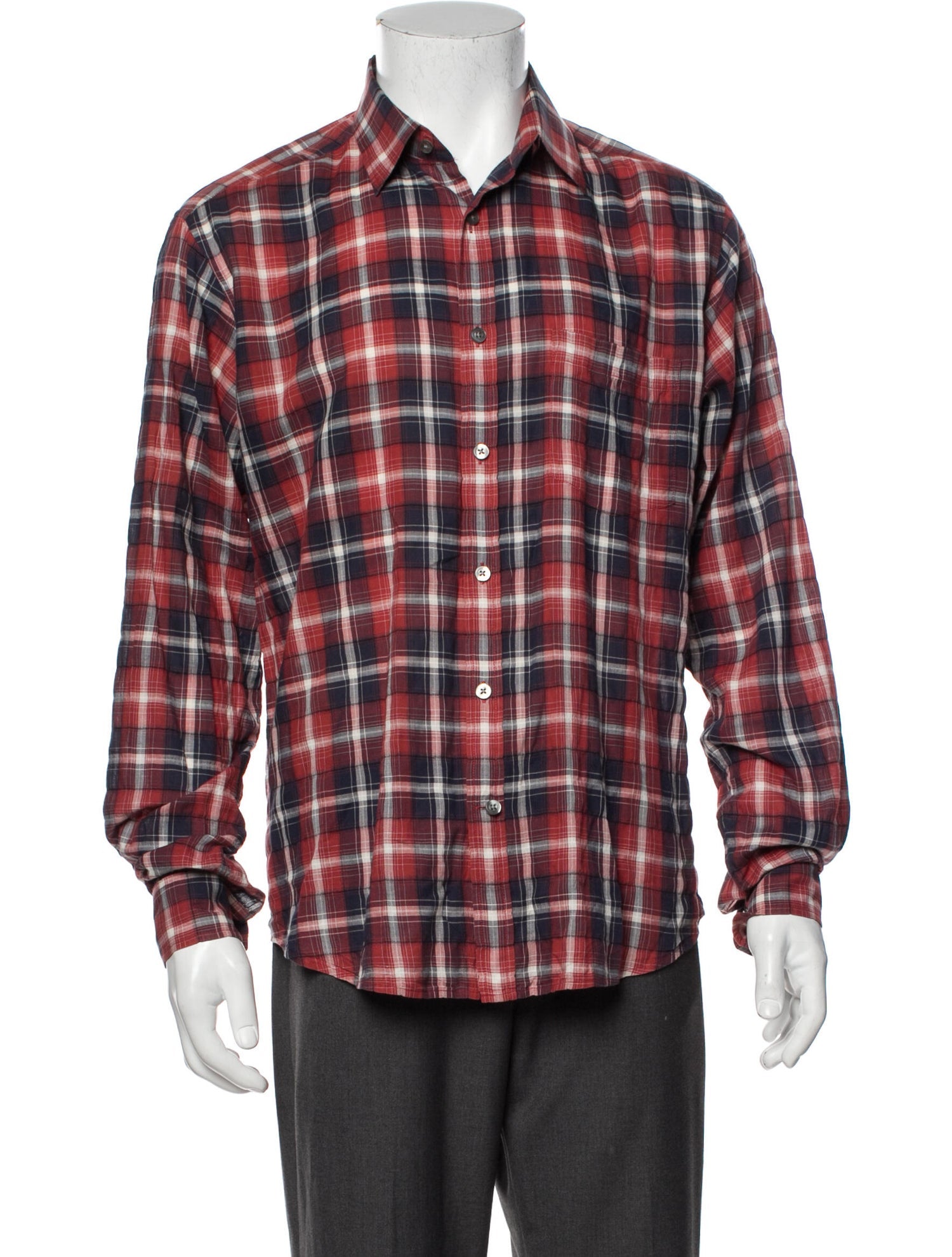 The RealReal, Theory Red Buffalo Plaid Print Button Up Shirt, Red, Large-46-TagL