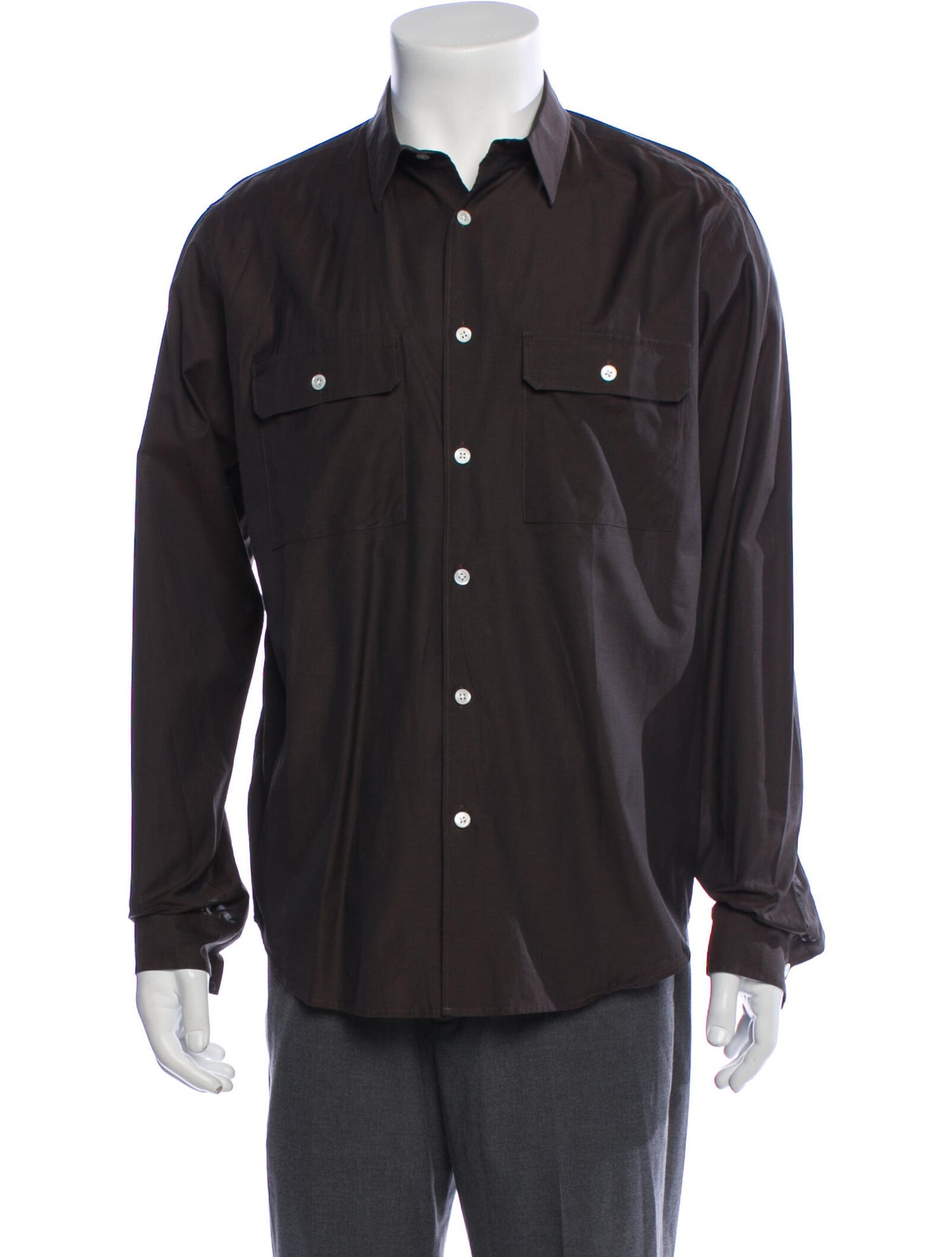 The RealReal,Theory, Theory Brown Slim Fit Button-Up Shirt, Brown, Medium-44-TagM