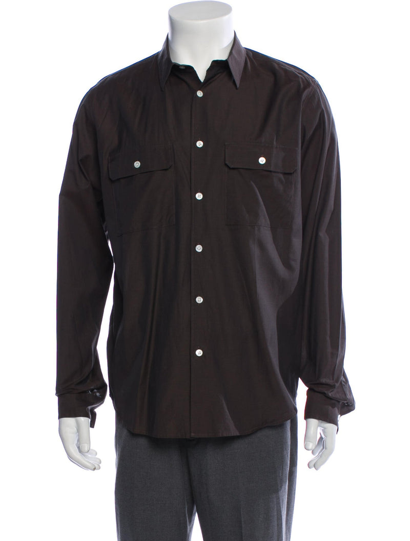 Theory Brown Slim Fit Button-Up Shirt