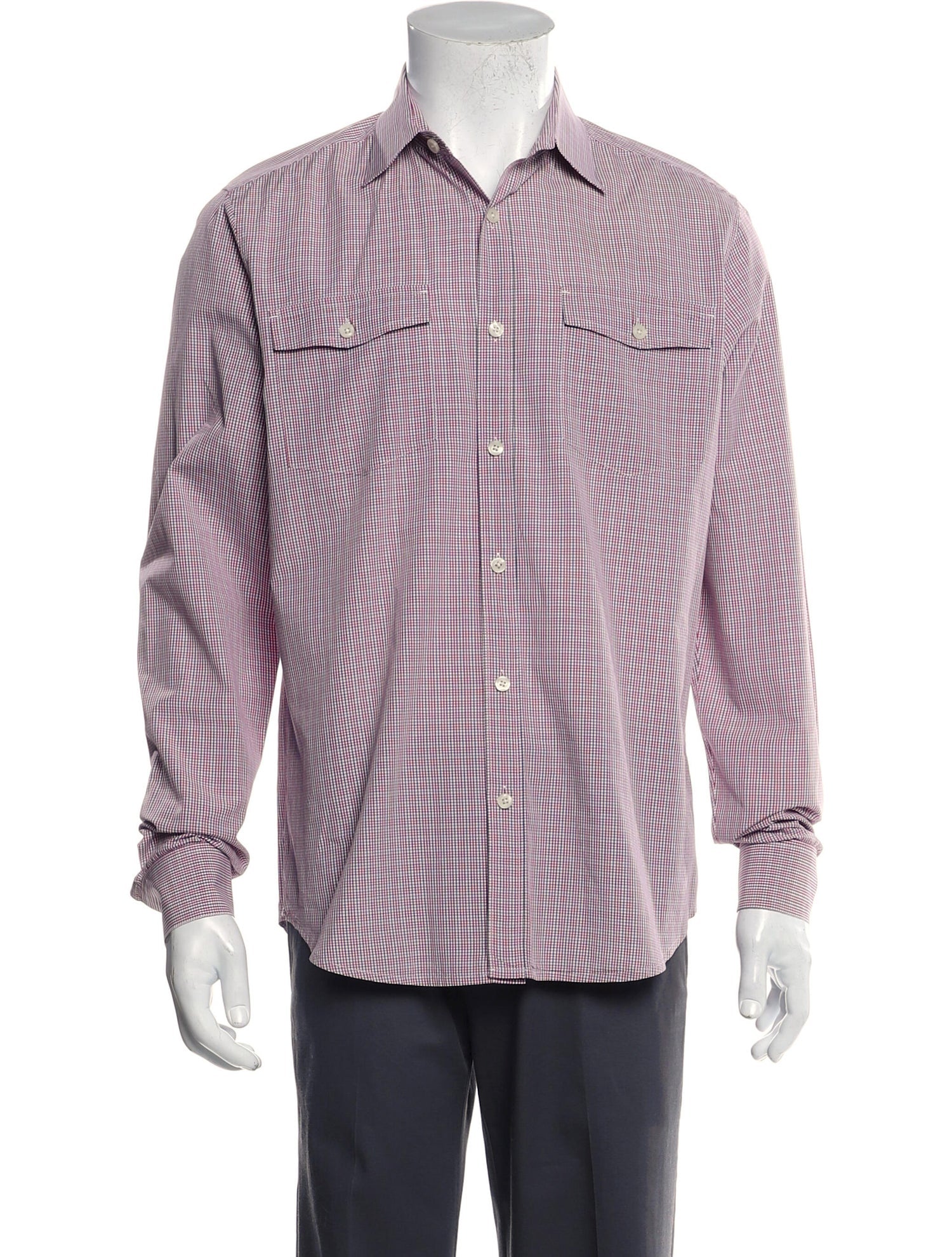 The RealReal,Theory, Theory Red Plaid Print Double Flap Pocket Button Up Shirt, Red, Medium-43-TagM