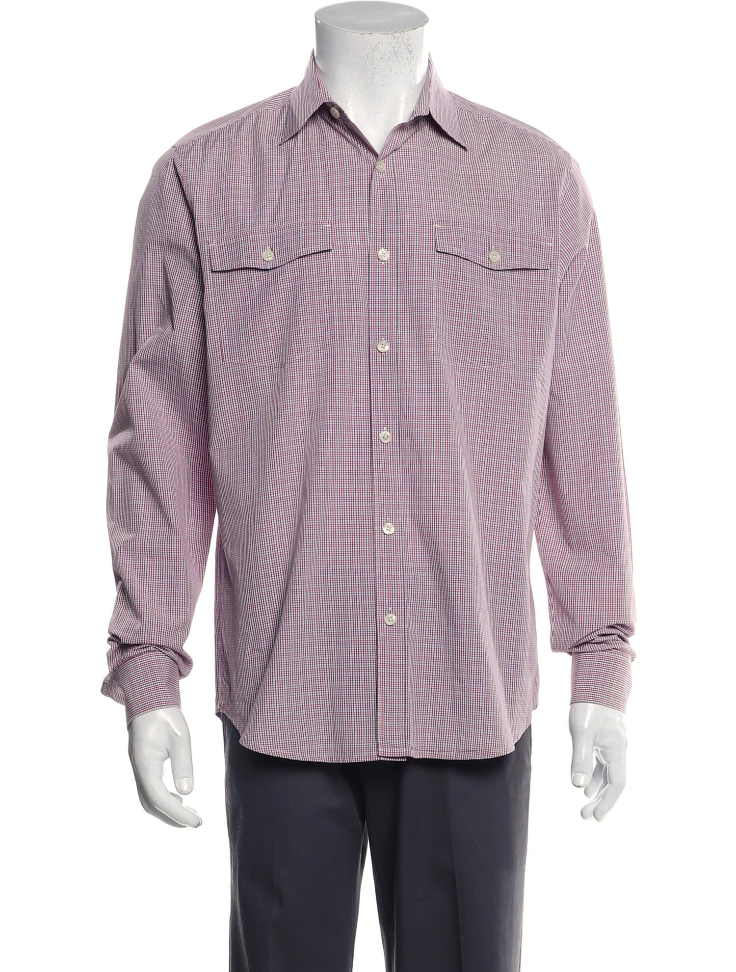 The RealReal,Theory, Theory Red Plaid Print Double Flap Pocket Button Up Shirt, Red, Medium-43-TagM