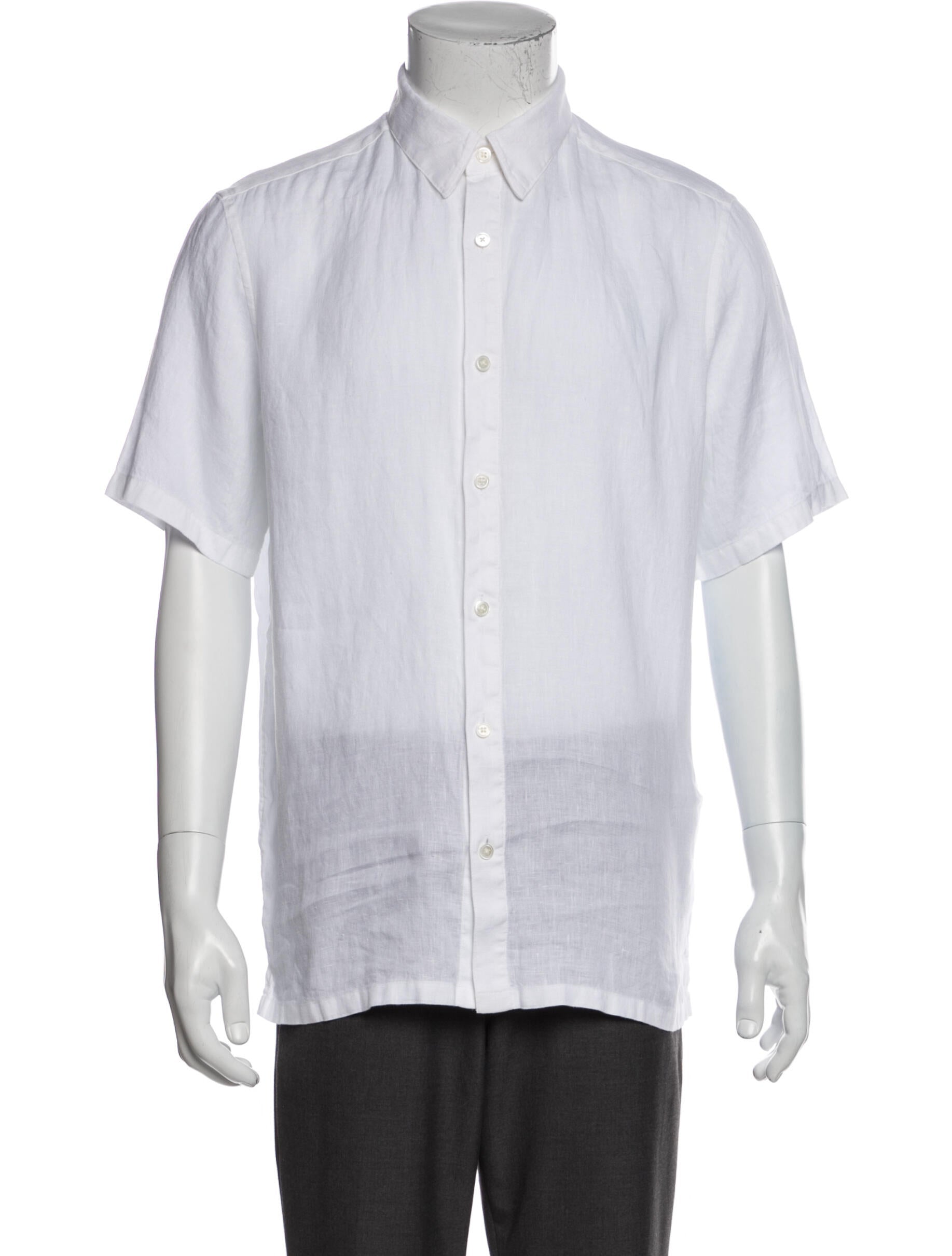 The RealReal,Theory, Theory White Washed Linen Short Sleeve Button Up Shirt, White, Large-44-TagL