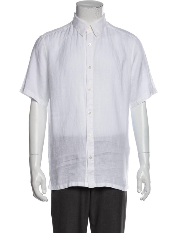 Theory White Washed Linen Short Sleeve Button Up Shirt