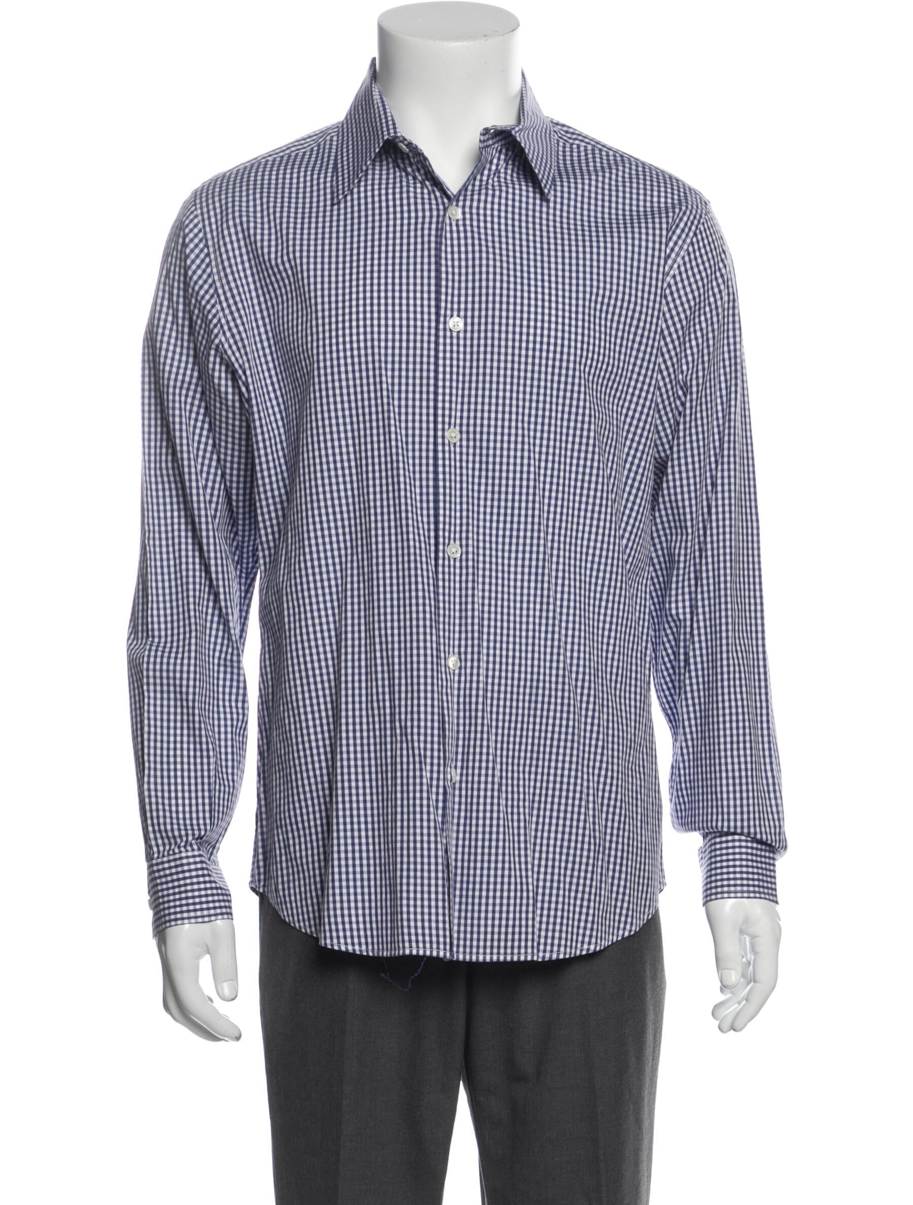 The RealReal,Theory, Theory Navy Gingham Print Button Up Shirt, Blue, Medium-44-TagL