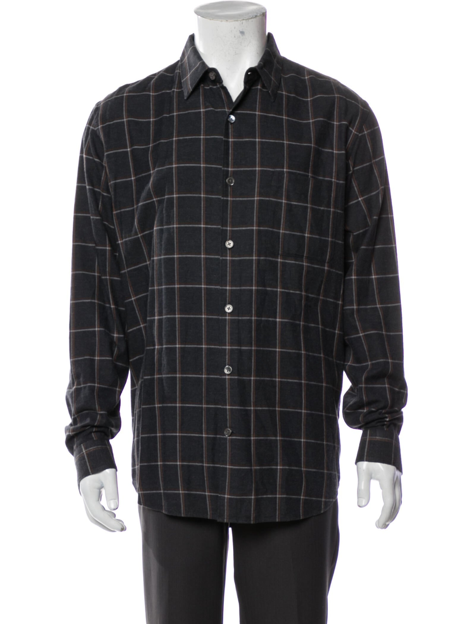 The RealReal, Theory Charcoal Windowpane Plaid Button Up Shirt, Grey, Large-47-TagL