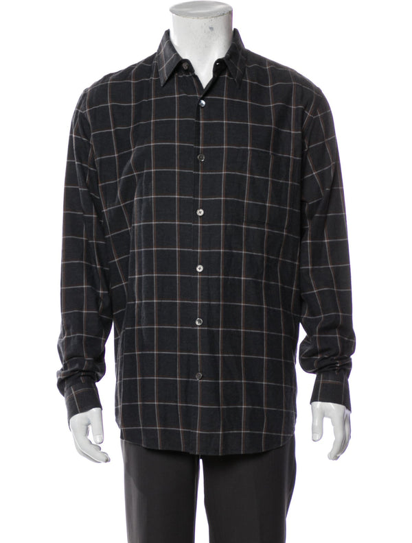 Theory Charcoal Windowpane Plaid Button Up Shirt