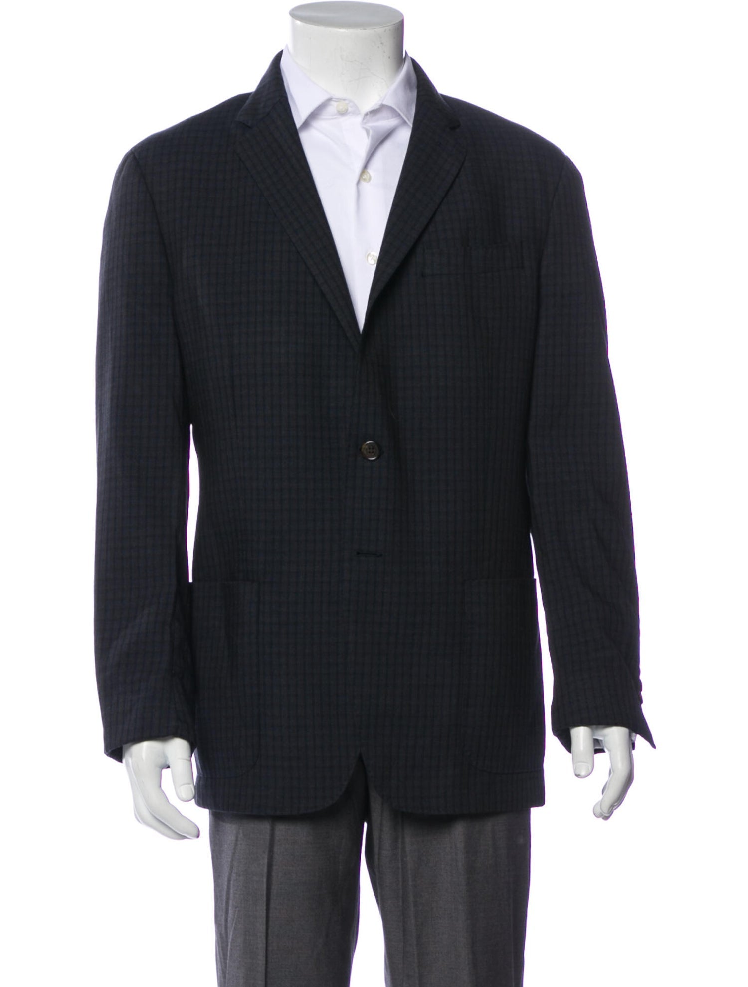 The Real Real,John Varvatos, John Varvatos Dark Blue Plaid Print Blazer, Black, Medium-42-TagM