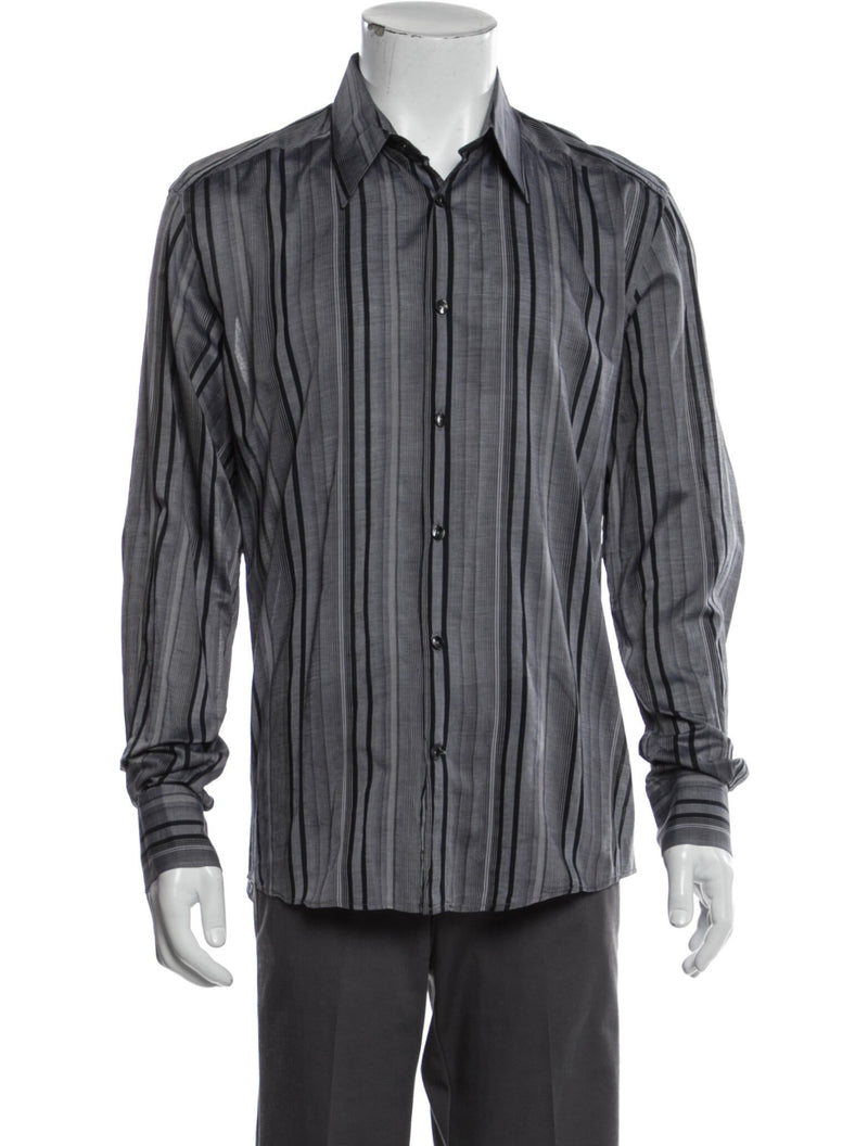 Versace Collection Grey Striped Button Up Shirt