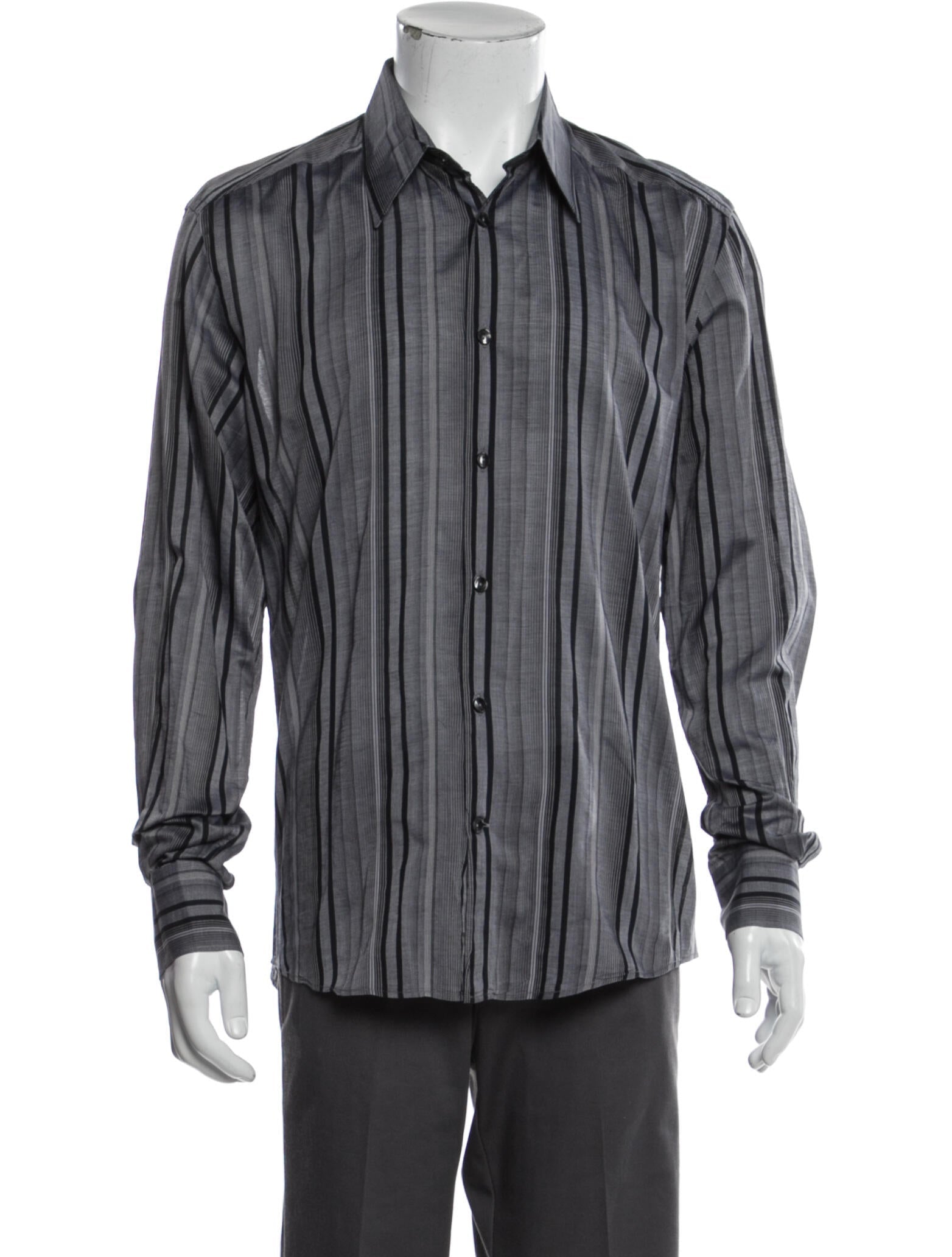 The RealReal, Versace Collection Grey Striped Button Up Shirt, Grey, Medium-43-TagM
