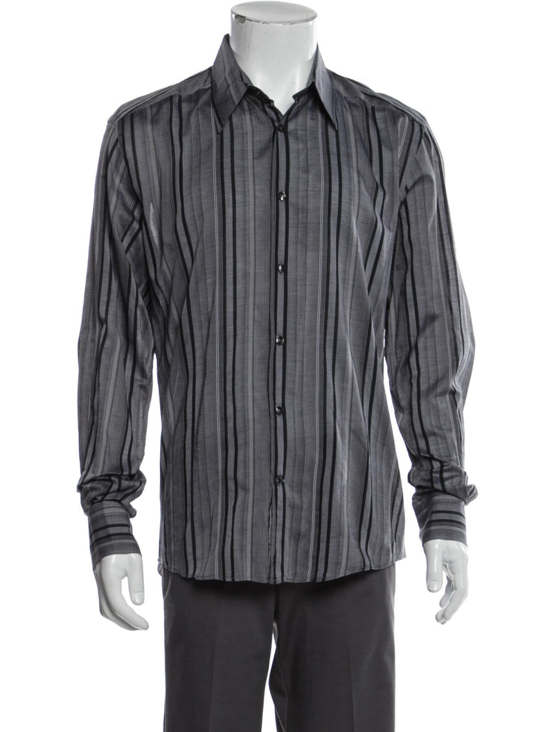 Versace Collection Grey Striped Button Up Shirt –
