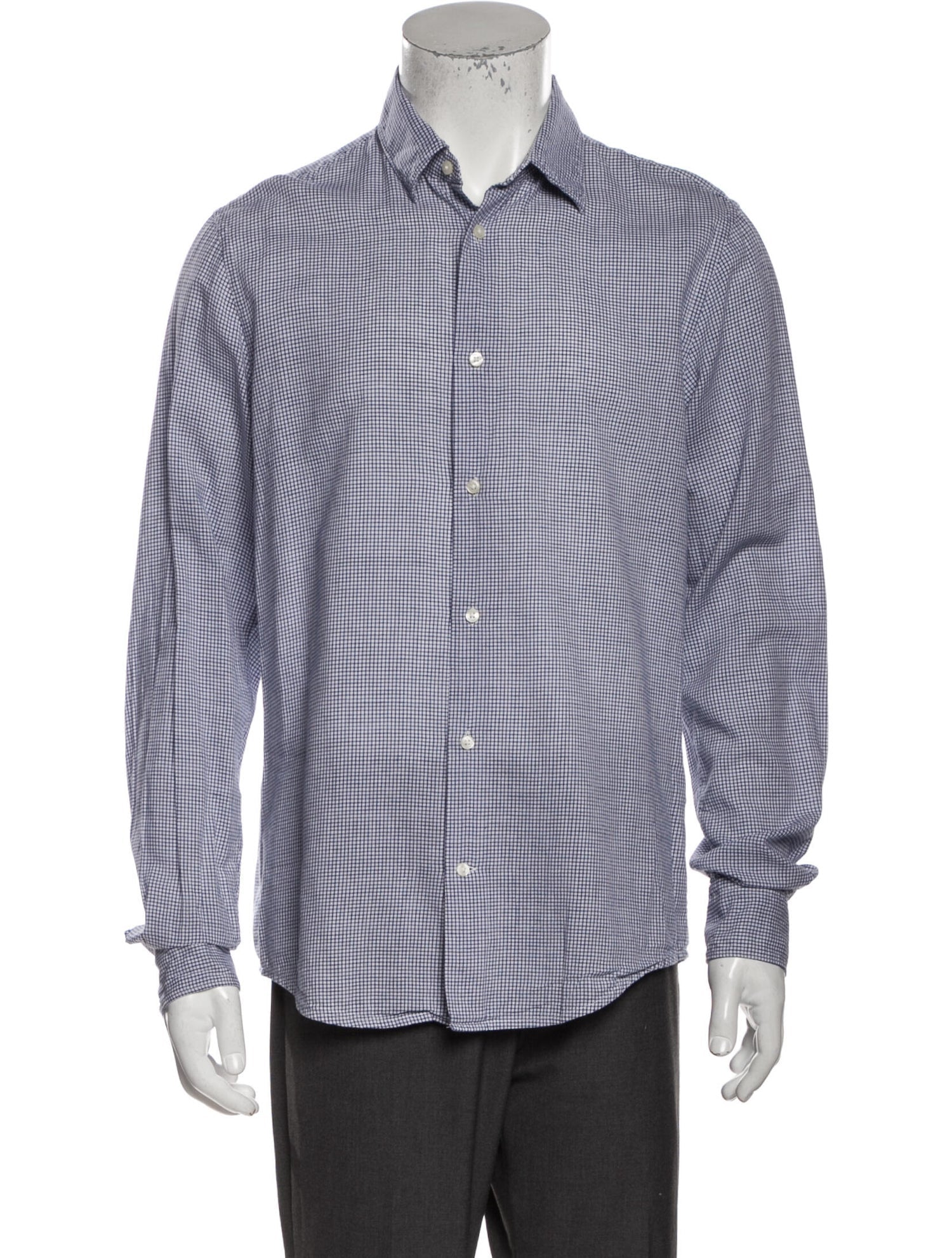 The RealReal,Vince, Vince Blue Mini Check Print Linen Blend Button Up Shirt, Blue, Medium-42-TagM