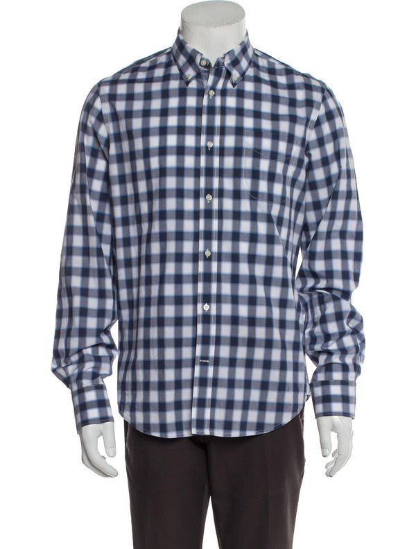 Vince Blue Plaid Slim Fit Button-Down Shirt