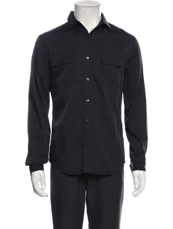 Vince Black Nylon Long Sleeve Button Up Shirt With Double Front Pockets