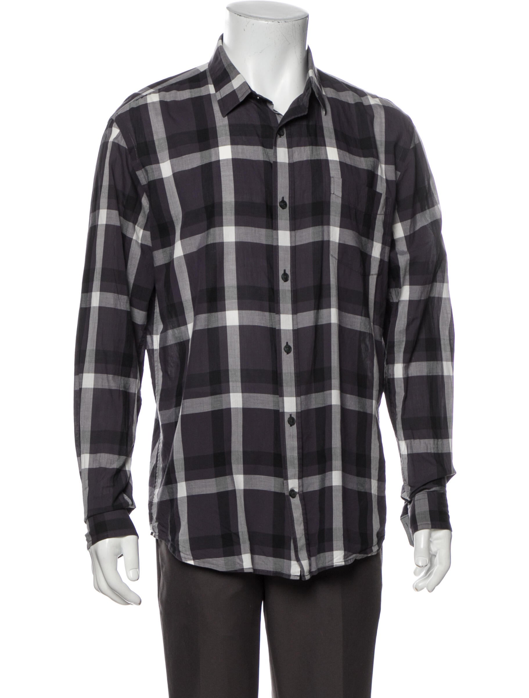 The RealReal,Vince, Vince Dark Grey & White Buffalo Plaid Button Up Shirt, Grey, Large-46-TagL