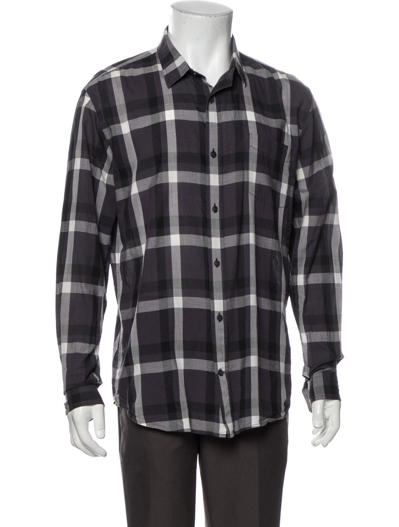 Vince Dark Grey & White Buffalo Plaid Button Up Shirt