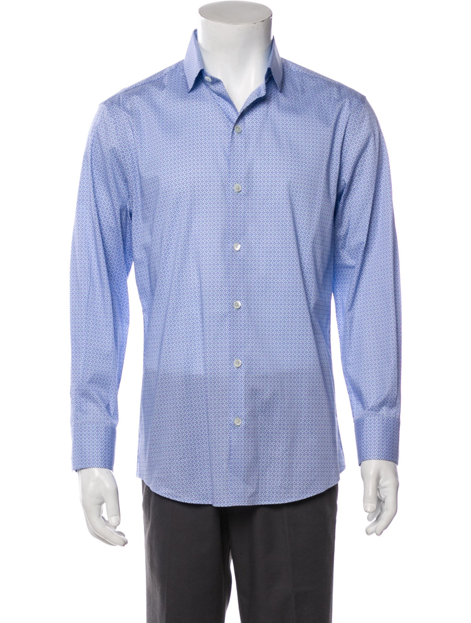 The RealReal,Zachary, Zachary Prell Light Blue Micro Geo Print Button Up Shirt, Purple, Small-41-TagS