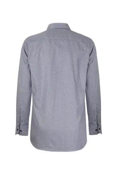 Faire,Web Blouse, Web Blouse Blue Micro Check Print Button Up Dress Shirt, Blue, Large-46-TagL