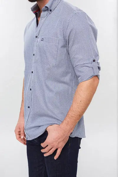 Faire,Web Blouse, Web Blouse Blue Micro Check Print Button Up Dress Shirt, Blue, Extra Large-49-TagXLExtra Large-48-TagXLExtra Large-47-TagXLLarge-47-TagLLarge-46-TagLLarge-45-TagL