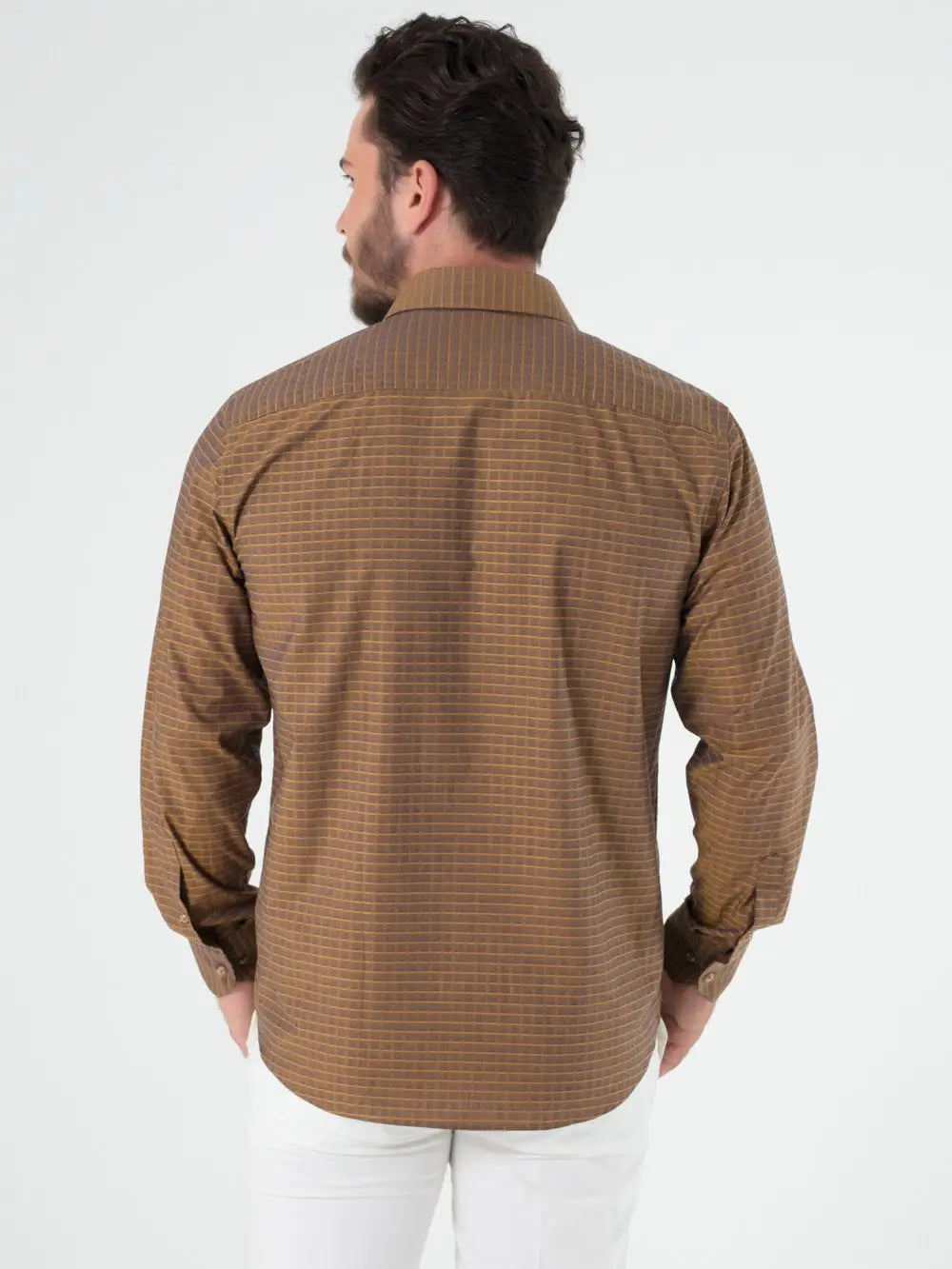 Faire,Web Blouse, Web Blouse Brown Iridescent Grid Print Long Sleeve Button Up Shirt, Brown, Large-48-TagL