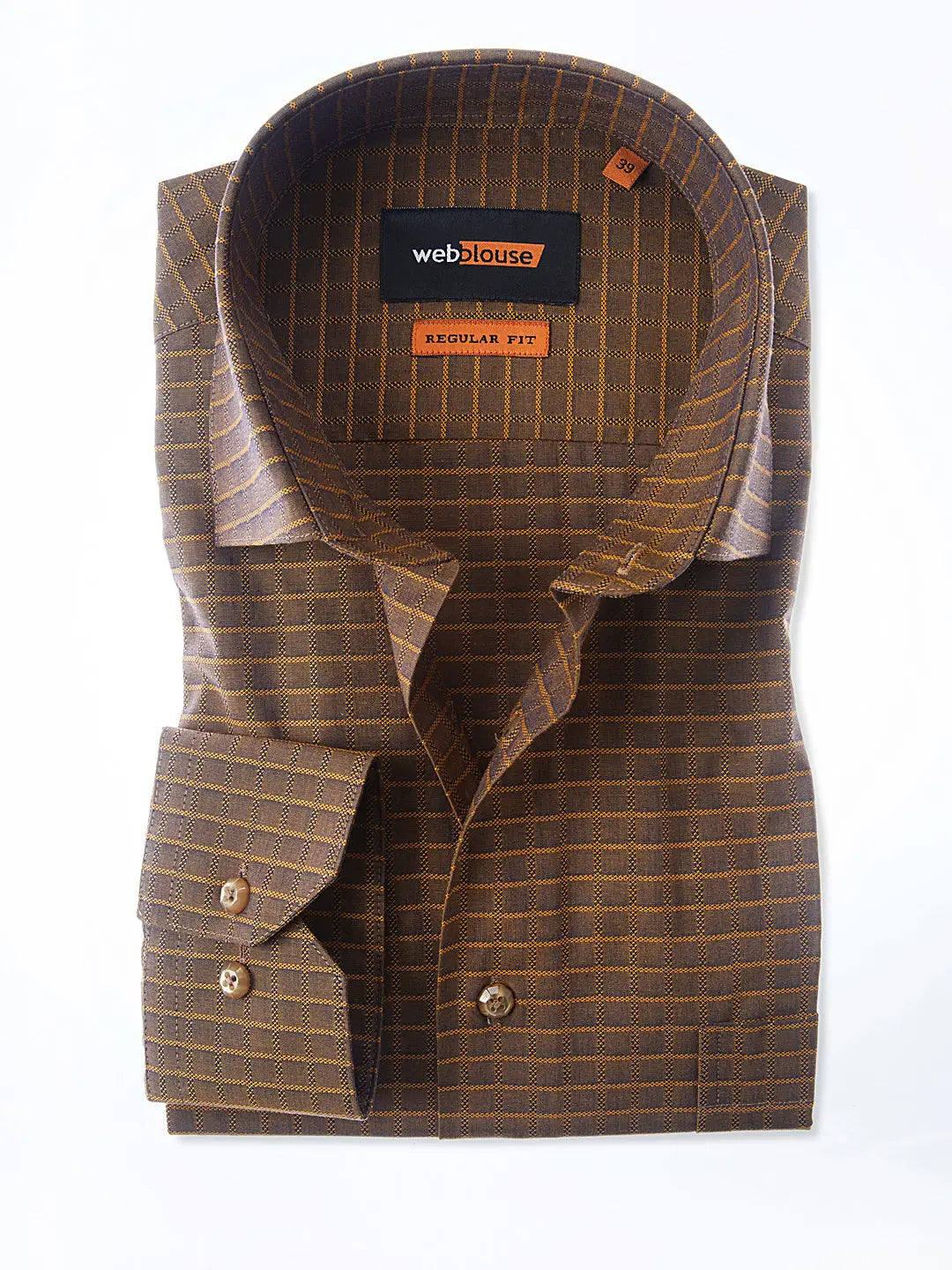 Faire,Web Blouse, Web Blouse Brown Iridescent Grid Print Long Sleeve Button Up Shirt, Brown, Medium-44-TagM