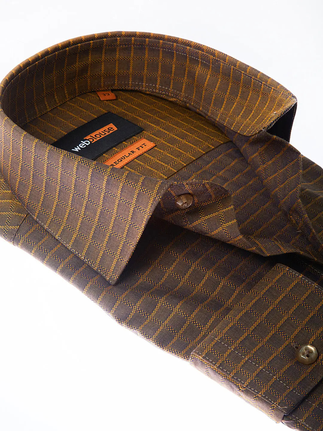Faire,Web Blouse, Web Blouse Brown Iridescent Grid Print Long Sleeve Button Up Shirt, Brown, Medium-44-TagM