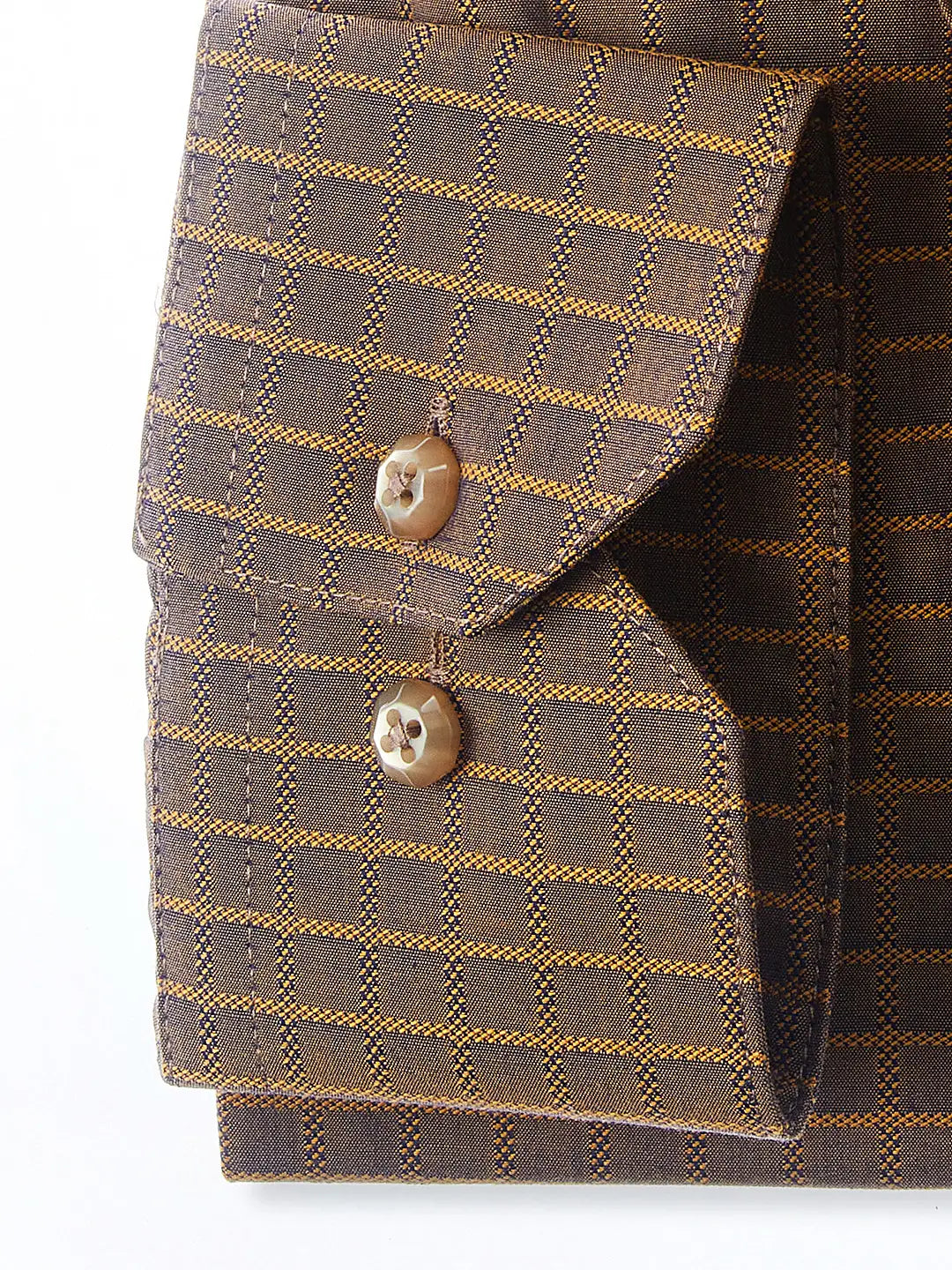 Faire,Web Blouse, Web Blouse Brown Iridescent Grid Print Long Sleeve Button Up Shirt, Brown, Extra Large-48-TagXL
