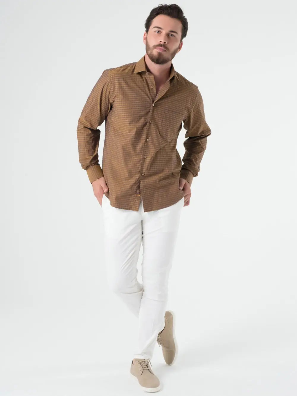 Faire,Web Blouse, Web Blouse Brown Iridescent Grid Print Long Sleeve Button Up Shirt, Brown, Medium-44-TagMExtra Large-48-TagXLLarge-48-TagLLarge-46-TagL