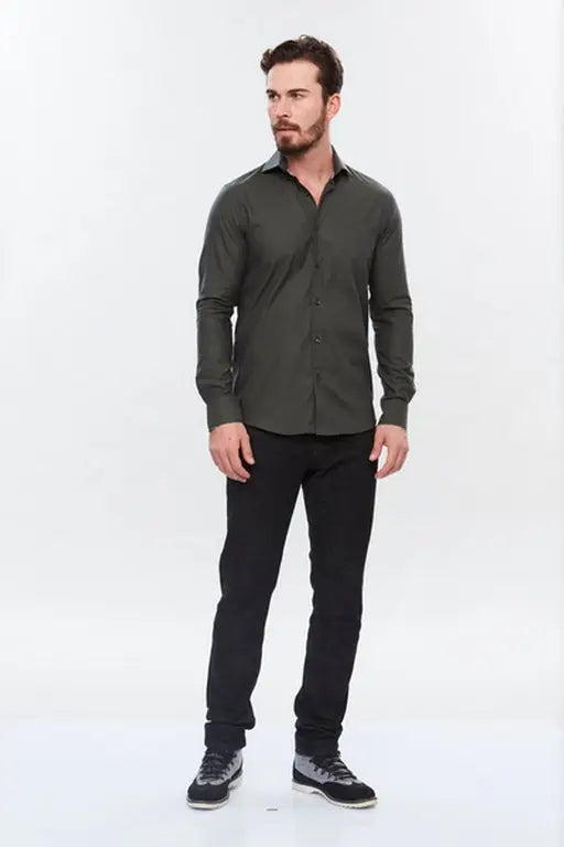 Faire,Web Blouse, Web Blouse Dark Green Slim Fit Button Up Dress Shirt, Green, Medium-42-TagM