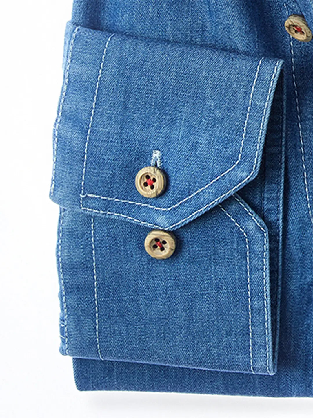 Faire,Web Blouse, Web Blouse Denim Contrast Buttons Slim Fit Button Up Shirt, Blue, Extra Large-48-TagXL