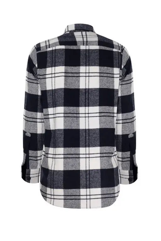 Faire,Web Blouse, Web Blouse Navy & White Plaid Print Flannel Overshirt, Blue, Medium-45-TagM