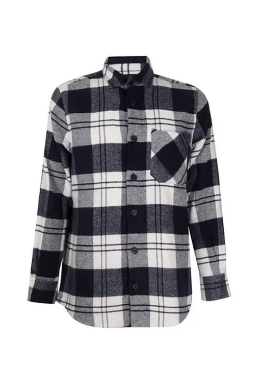 Faire,Web Blouse, Web Blouse Navy & White Plaid Print Flannel Overshirt, Blue, Large-45-TagL