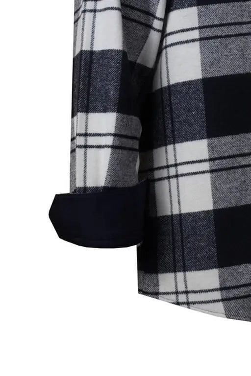 Faire,Web Blouse, Web Blouse Navy & White Plaid Print Flannel Overshirt, Blue, Large-45-TagL