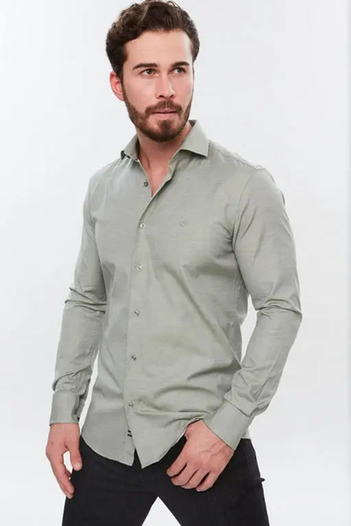 Web Blouse Sage Green Slim Fit Button Up Dress Shirt