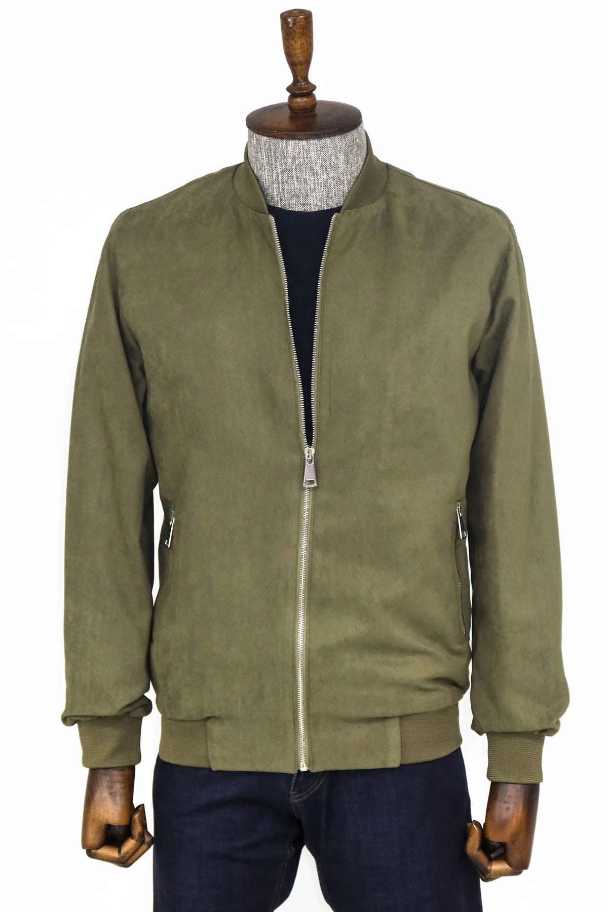Clothing Supplier,Wessi, Weiss Green Faux Suede Zip Up Bomber Jacket, Green, Small-41-Tag46