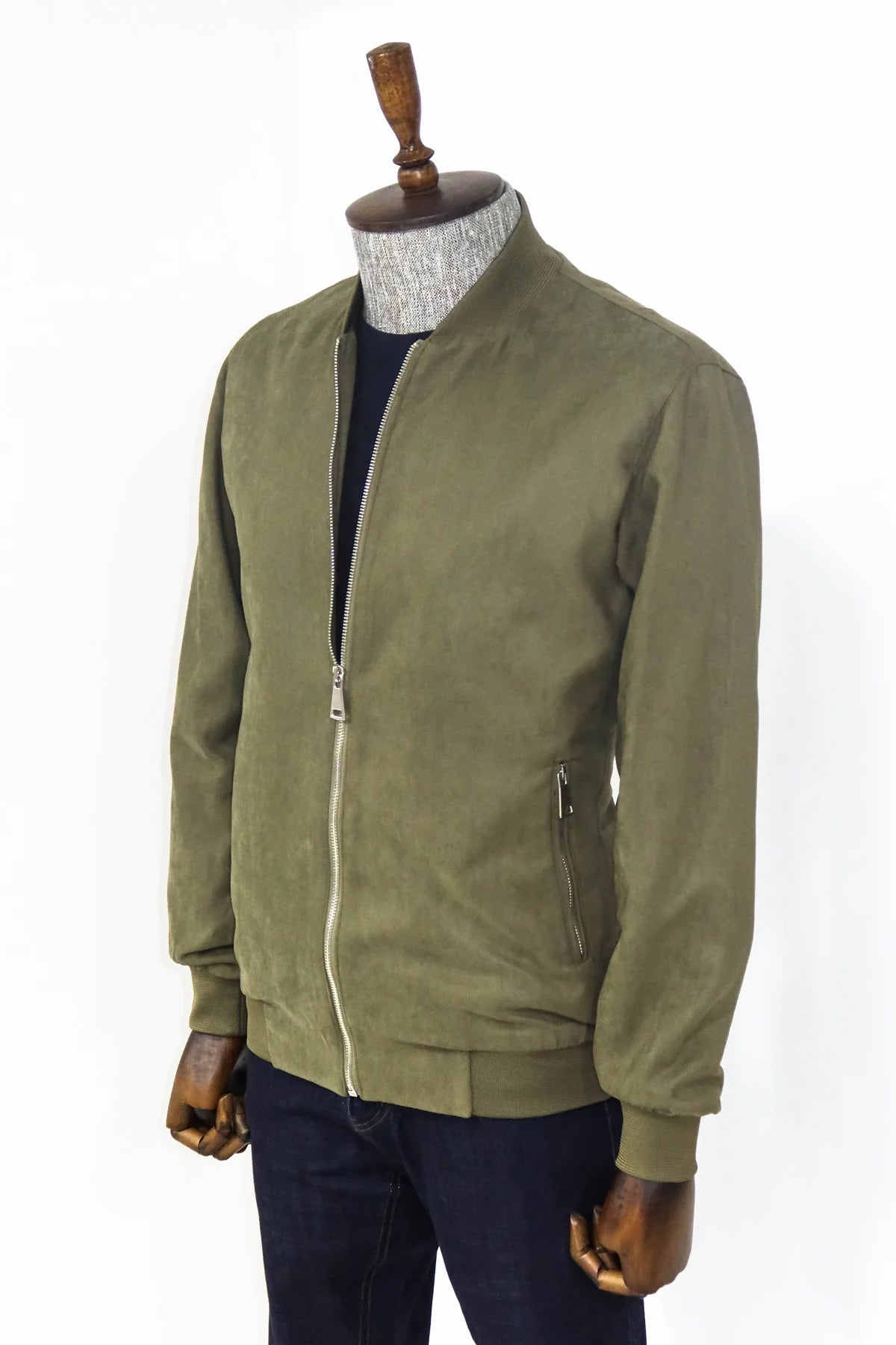 Clothing Supplier,Wessi, Weiss Green Faux Suede Zip Up Bomber Jacket, Green, Small-41-Tag46