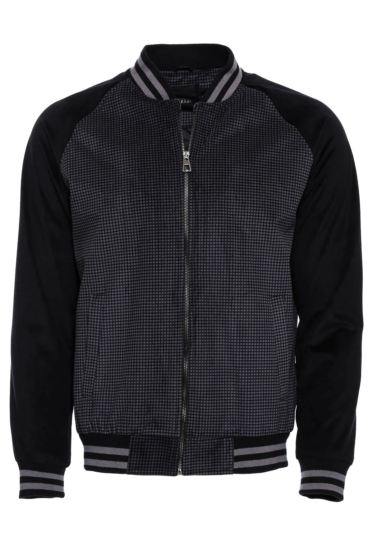 Clothing Supplier,Wessi, Wessi Black And Grey Grid Velvet Varsity Jacket, Black, Extra Large-50-Tag54