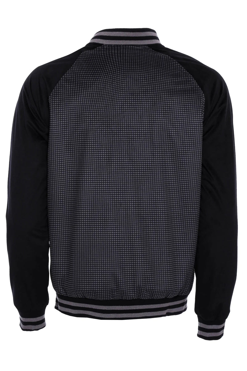 Wessi Black And Grey Grid Velvet Varsity Jacket