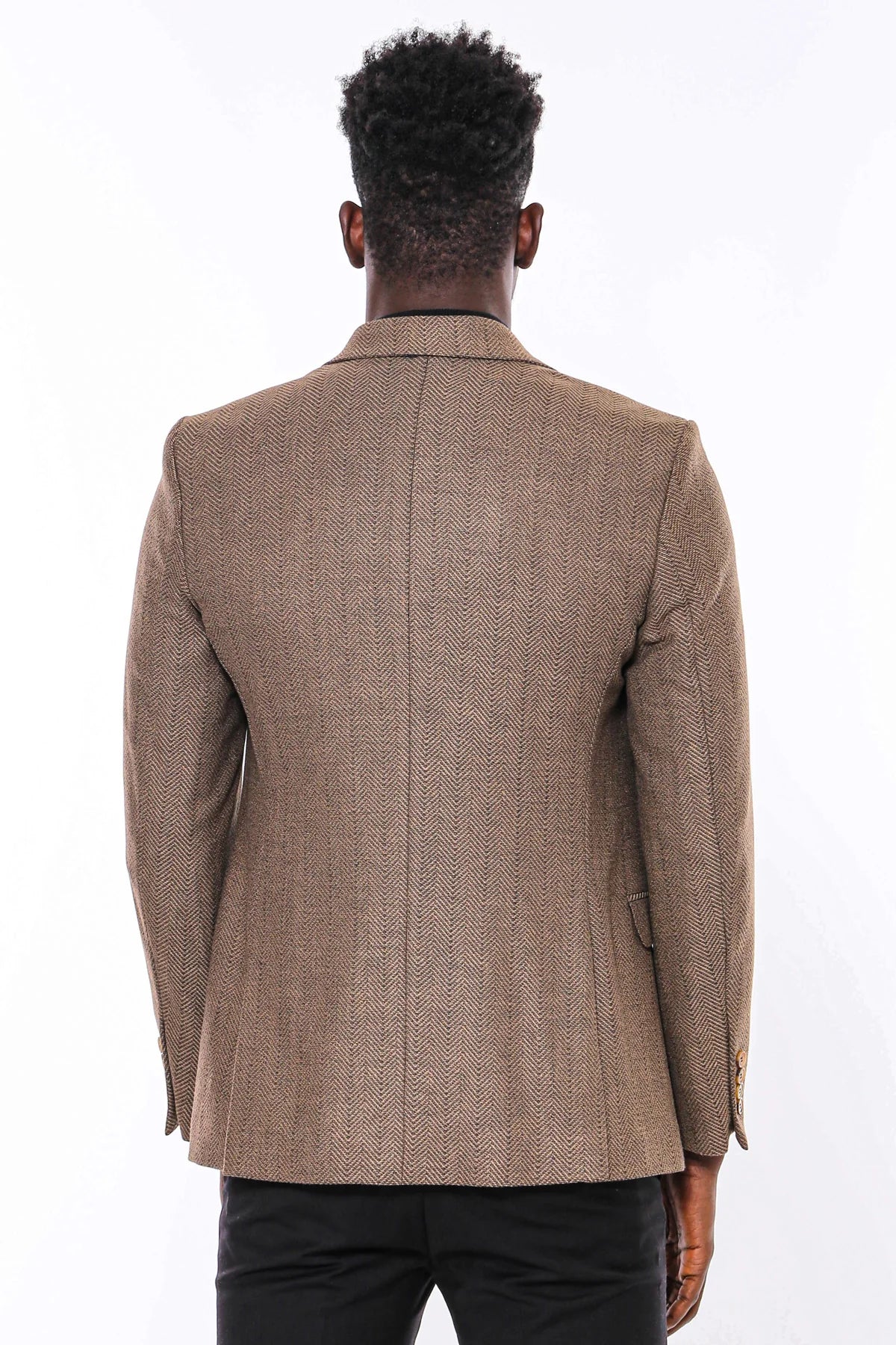 Clothing Supplier,Wessi, Wessi Brown with Three Front Pockets Herringbone Blazer, Brown, Extra Large-45-Tag54